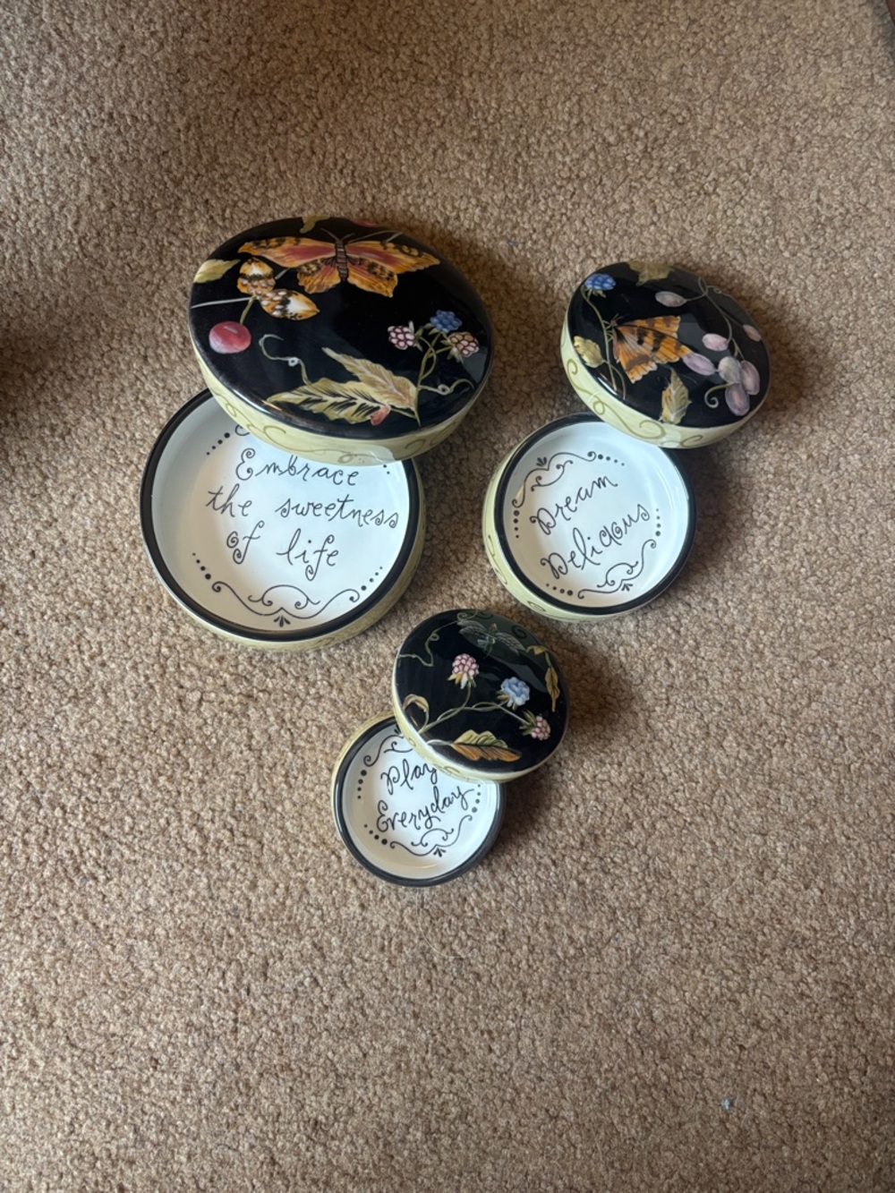 Set of 3 Black Butterfly Floral Decorative Tins - Picture 2 of 3